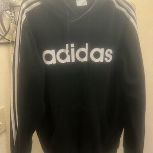 Adidas Black Hoodie with White Stripes